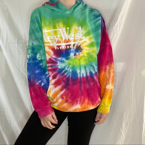 Key West Florida Rainbow Tye Dye Hoodie - Picture 1 of 8